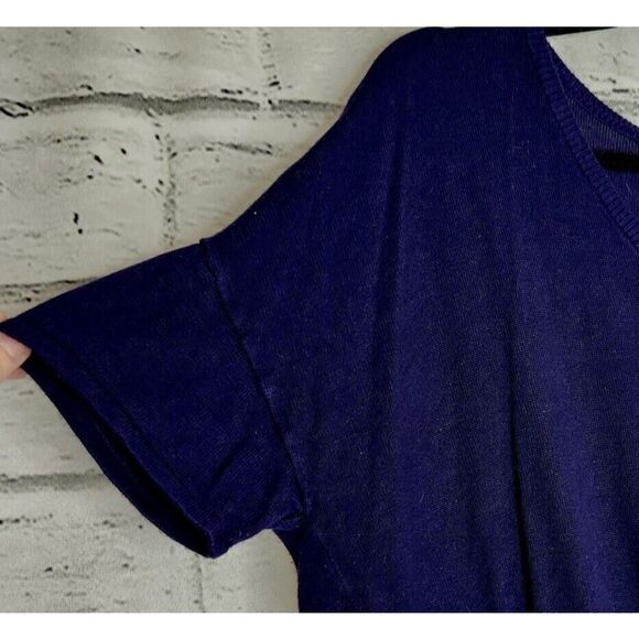 John + Jenn Navy Blue Sweater Waist Tie Womens Short Sleeve Large Sweater Rayon - Picture 6 of 8